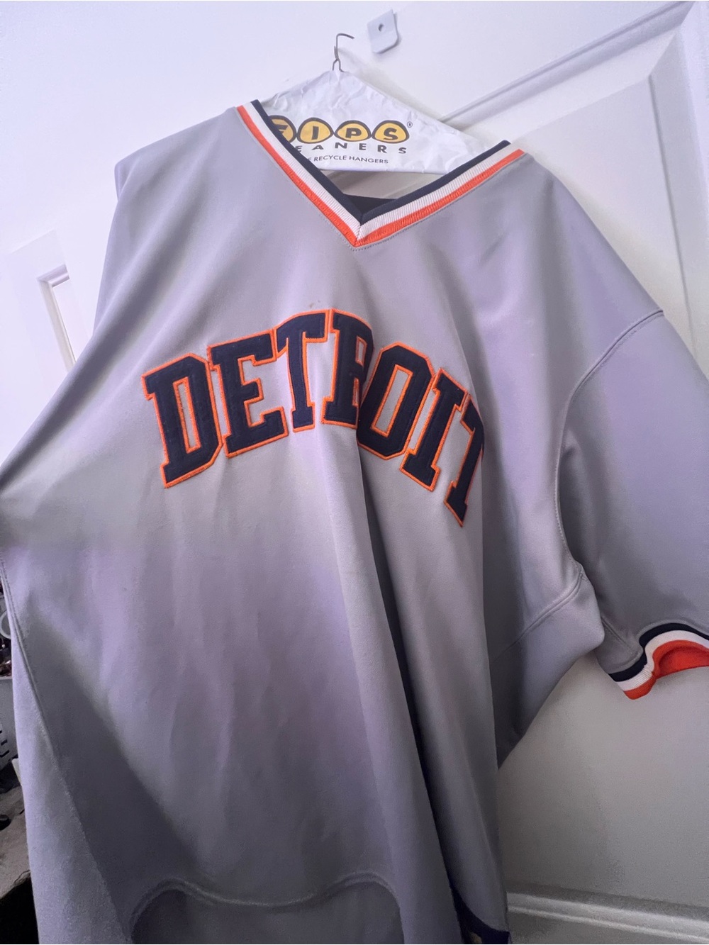 Detroit Tigers Gray Baseball Jersey with Orange & Navy Lettering Higginson #4